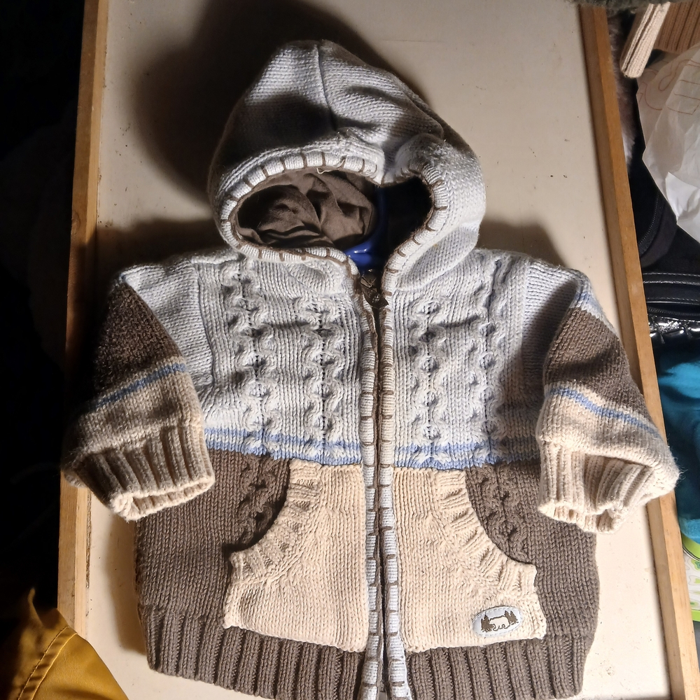 The Children's Place Knit Hooded Jacket - Brown, Cream, and Blue